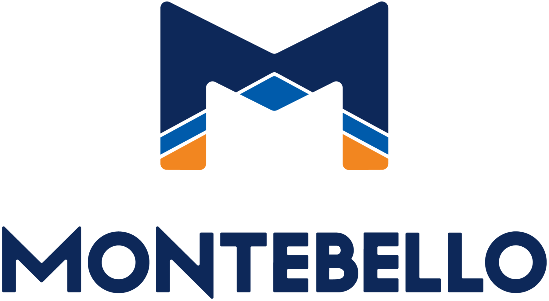 A stylized blue M logo with orange and light blue accents above the word MONTEBELLO in bold, dark blue capital letters.