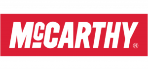 The image shows the McCarthy logo with the word McCARTHY in bold, white, uppercase letters on a red rectangular background.