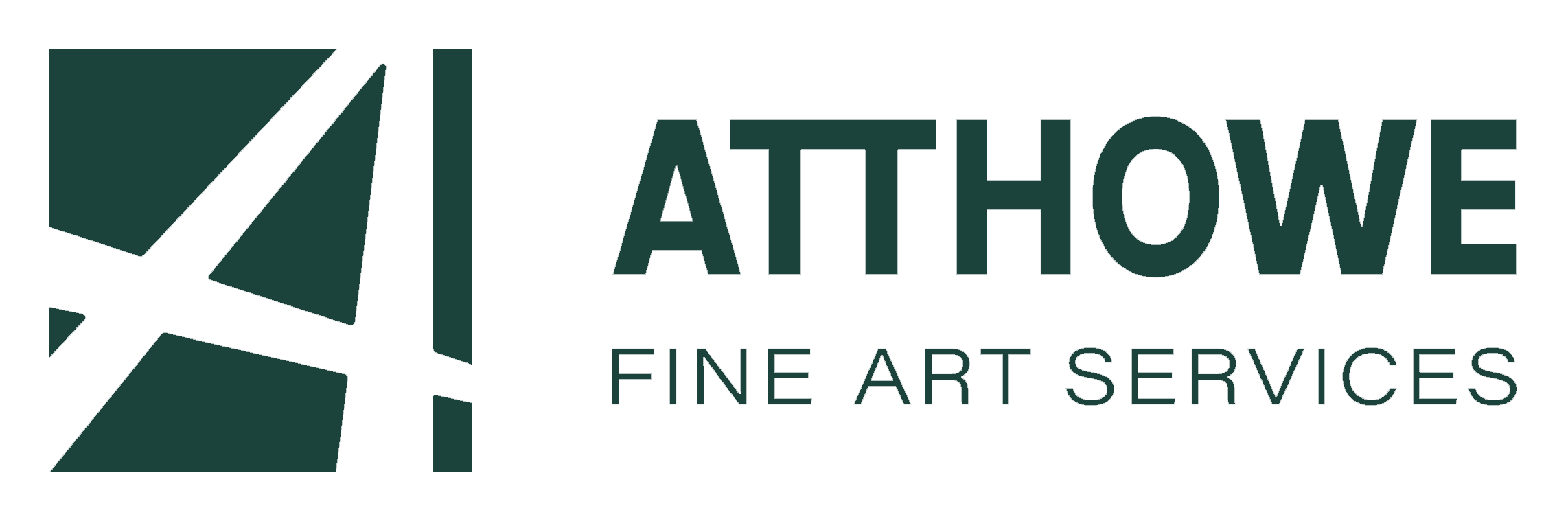 Logo with a geometric A design on the left and the text ATTHOWE FINE ART SERVICES in bold, dark green letters on the right.