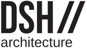 Bold black text DSH // appears above the word architecture in lowercase black letters on a white background.