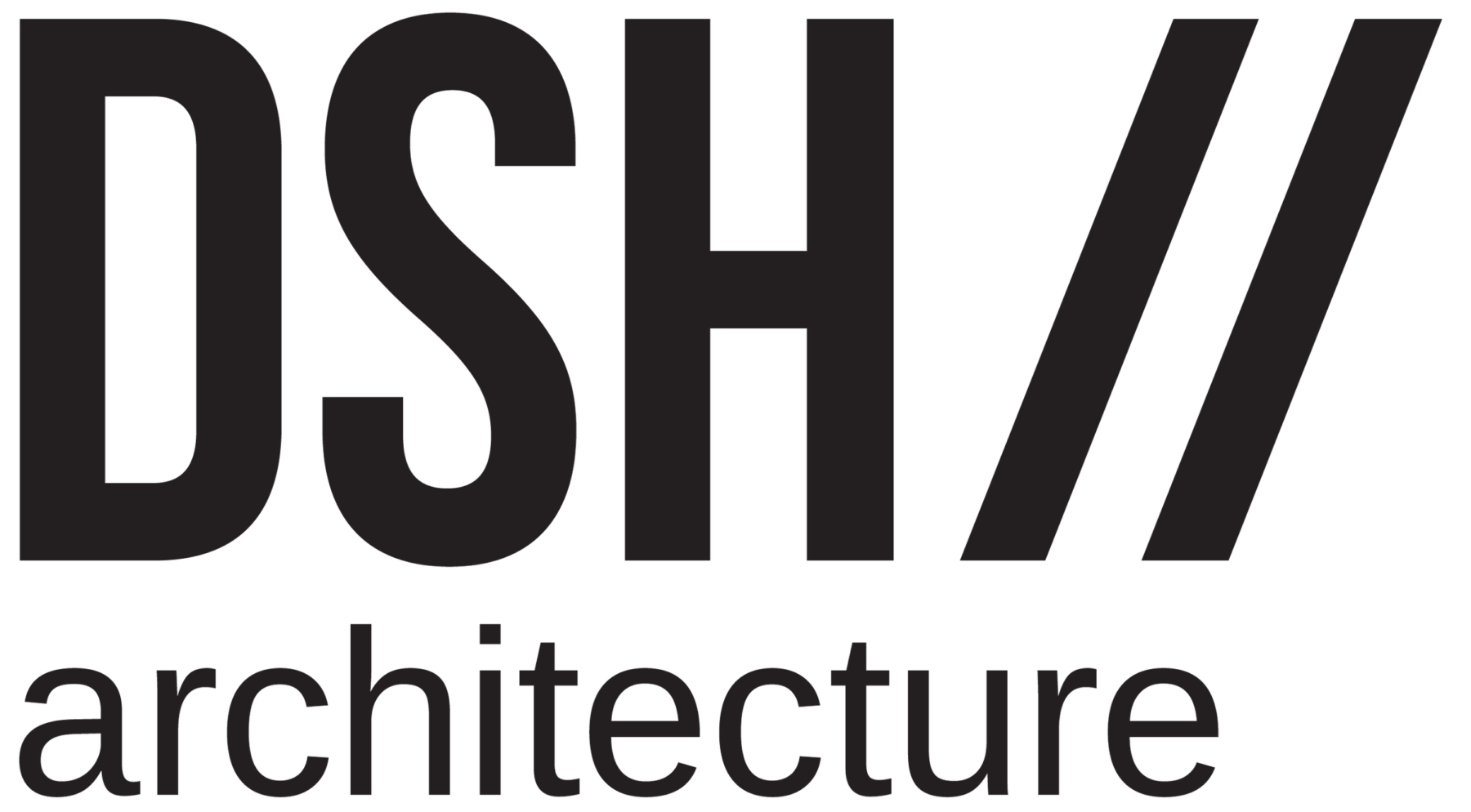 Bold black text DSH // appears above the word architecture in lowercase black letters on a white background.