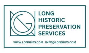 Logo for Long Historic Preservation Services. Features a stylized circular logo on the left and the company name on the right. Website (www.longhps.com) and email (info@longhps.com) are at the bottom.