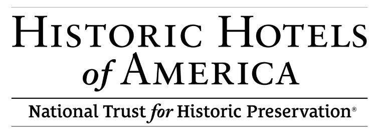 Logo with the text Historic Hotels of America above National Trust for Historic Preservation in black, set against a white background.