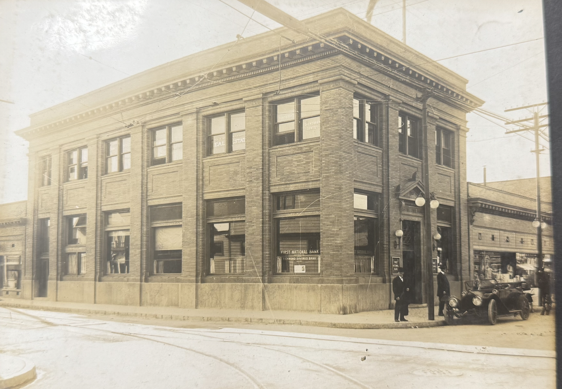 Historic First National Bank building at 530 Macdonald Avenue in Richmond